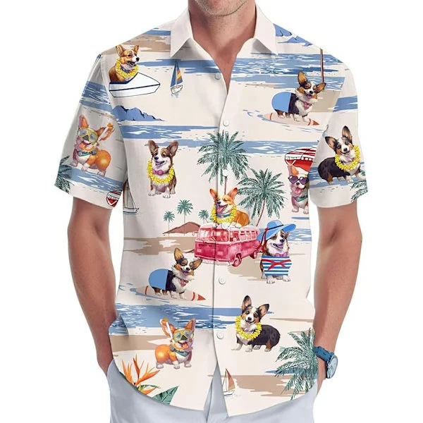 Herr Hawaiian Skjortor Casual Kortärmad Skjorta Tryckt Strand Tropisk Skjorta