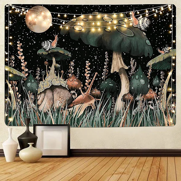 Annen veggdekor 150x130cm Trippy sopp veggteppe Måne og stjerner Snegle veggteppe Fantasy veggteppe Planter og blader veggteppe Veggdekorasjon for 