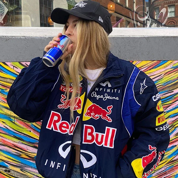 Vintage Racing Jacka, Tryckt Bomberjacka, F1 Streetwear Jacka Y2k XL XL