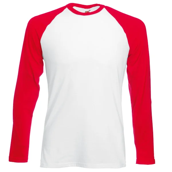 Fruit Of The Loom Herr Långärmad Baseball T-Shirt L Vit/Röd