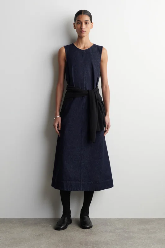 COS Women's A Line Denim Midi Dress in Blue