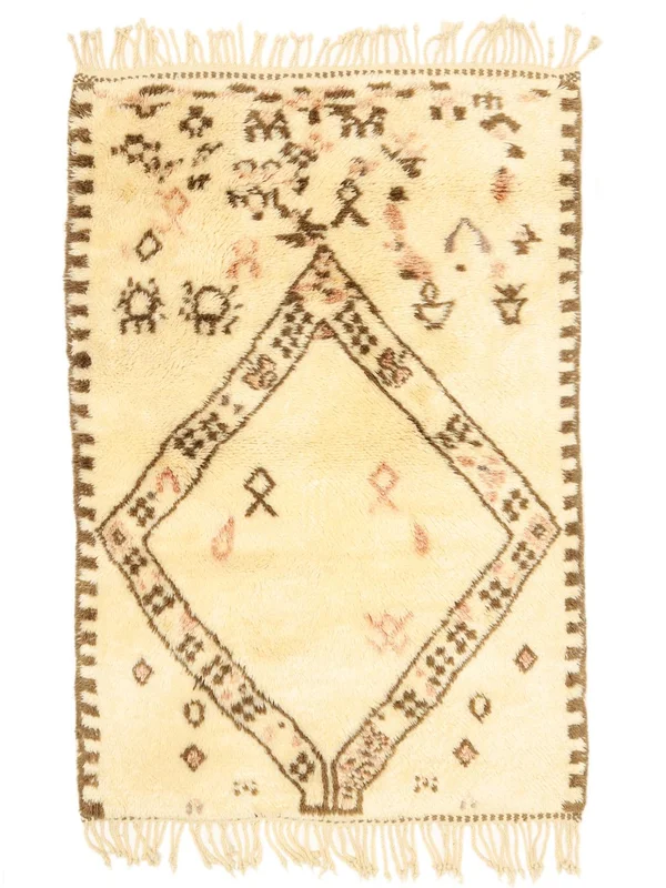 Tappeto Berber Moroccan - Beni Ourain 103X174 Beige/Giallo (Lana, )