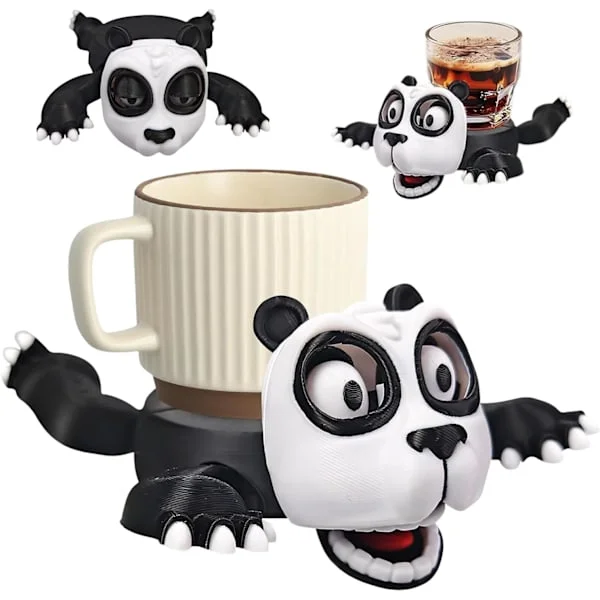 Rolig Panda -lasinalunen, Rolig koristeellinen lasinalunen, Panda-mukiteline, Söpö eläinlasinalunen, Luova Panda-lasinalunen, Panda-ystäville