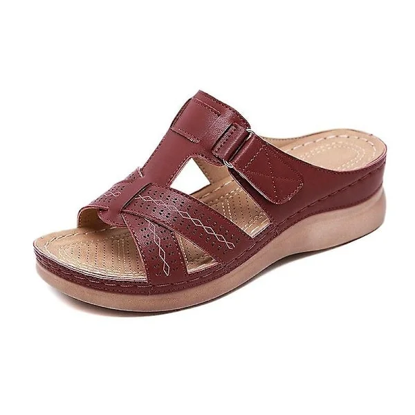 Sommer Premium Sandaler til Kvinder med Åben Tå Ortopædiske Sandaler Mørkerød-WELLNGS