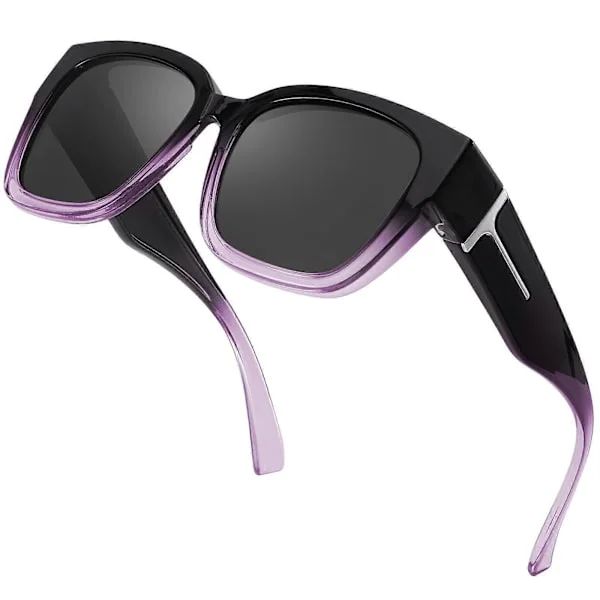 Polarized Sunglasses that Fit Over Glasses for Women Men Square Wrap-Around Sun Protection UV Protection (LGL)