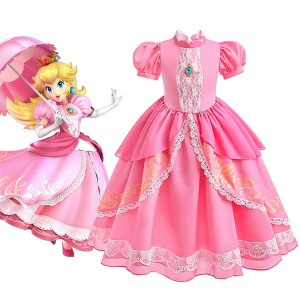 Super Mario Brothers Barn Prinsessa Peach Klänning för Halloween[BT] 130cm 130cm