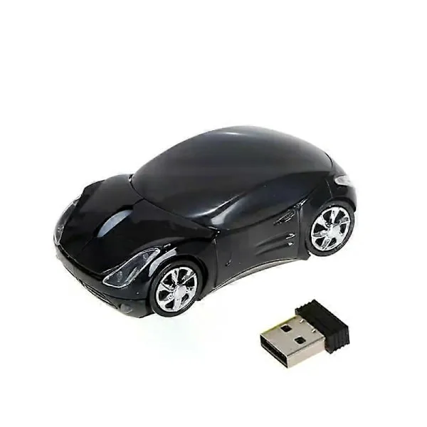Trådlös mus Batterimöss Trådlös datormus 2.4G Kontorsspelsmus 3 knappar Söt bil Intressant mus för bärbar dator PC Svart