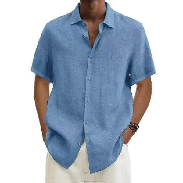 Sommer Lapel Knappelukking Bomull Lin Skjorte Ensfarget Herre Topper