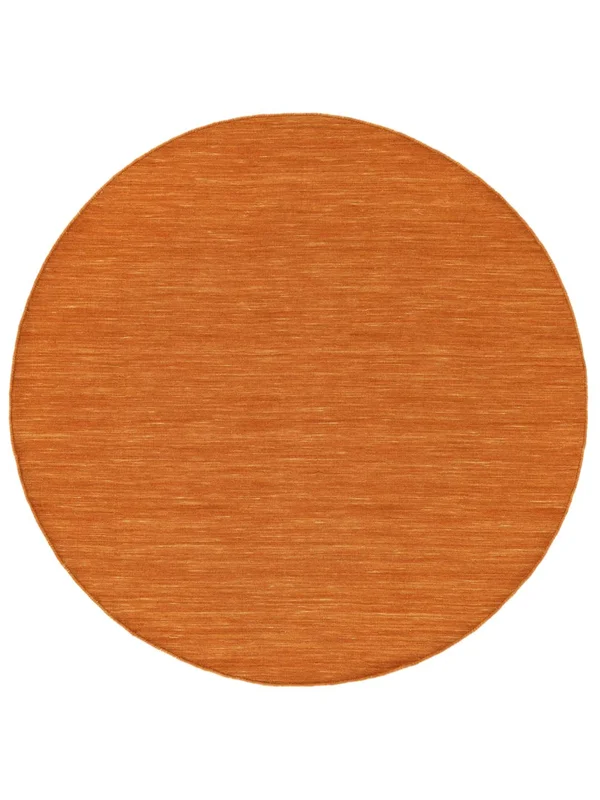 Wool Rug Plain (Single Colored) Handloom Flat Orange Round Small