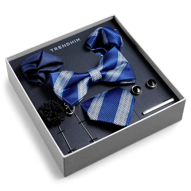 Scatola regalo con accessori da abito | Set a righe color argento e blu per uomini - Confezioni regalo
