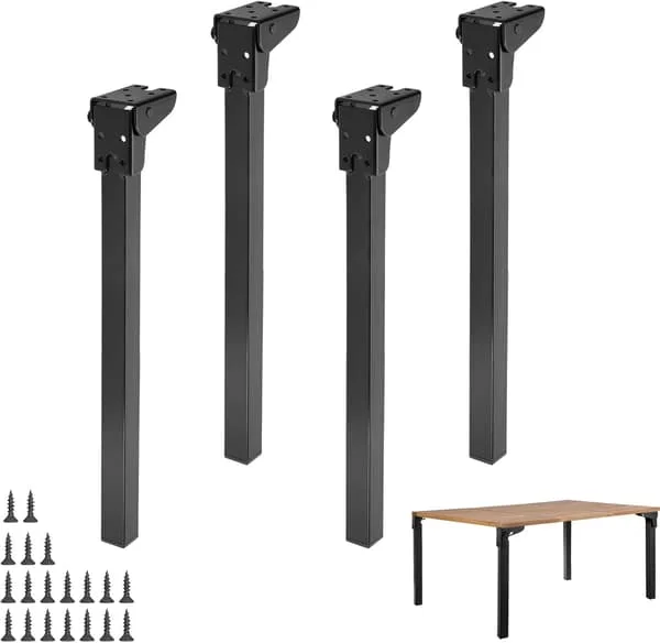 4 st 25 cm fällbara bordsben, fällbara bordsben i metall, svarta 90° fällbara ben för bord, sängar, soffor och datorer