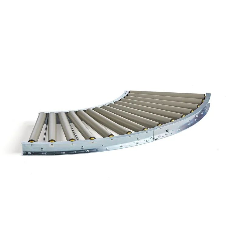 Roller conveyor LINE, 90° curved, PVC rollers, 1030x500 mm