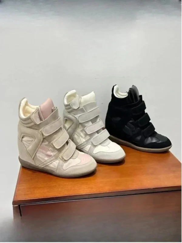 AliExpress - Popular invisible wedge heel high-top sneakers, Velcro retro suede patchwork shoes, stylish women's casual sneakers.