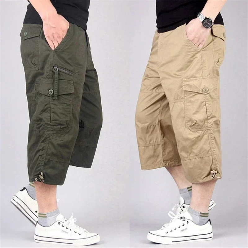 AliExpress - Lange Länge Cargo-Shorts Männer Sommer Multi-Tasche Casual Baumwolle Elastische Capri Hosen Männer Militärische Taktische Kurze Heiße 