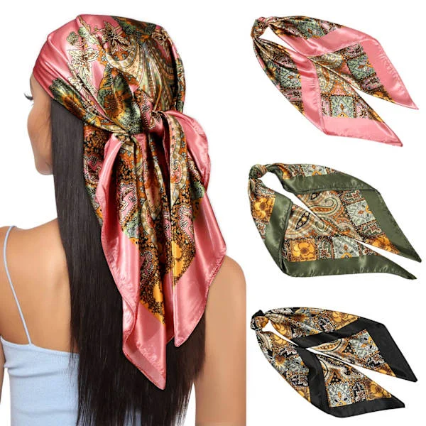 3-pack Head Scarf Silk Scarf Shawl for Women - 90 x 90 cm Large Elegant Scarves for Women Satin Bandana Girls Head Scarf Hair Accessories[ZHE]