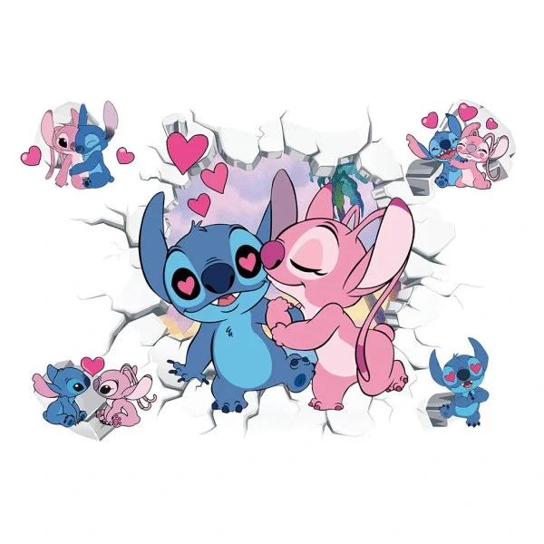 Godt tilbud til lav pris! Stitch og Angel 3D vægklistermærke, tapet, PVC, 50cm*36cm - Glad