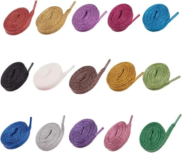 15 paria glitter-kengännauhoja, litteät kengännauhat, polyesterinauha, litteät kengännauhat (satunnainen väri)