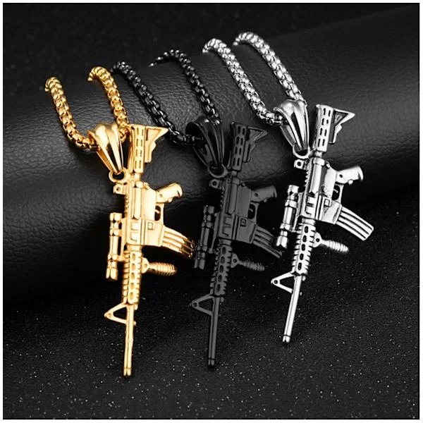 Herre AK47 Gun Chain Pendant Halskjede Punk Fashion Halskjede Dame Charm Gave, sett