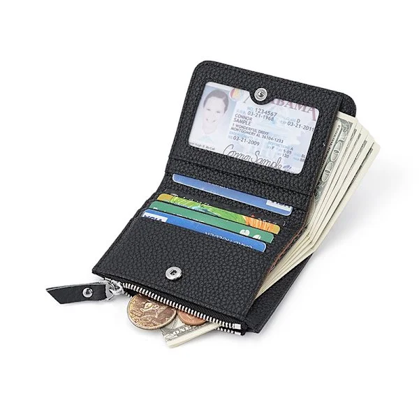 Slim RFID-Protected Men's Wallet with Coin Pocket - Genuine Leather Zipper Wallet Black