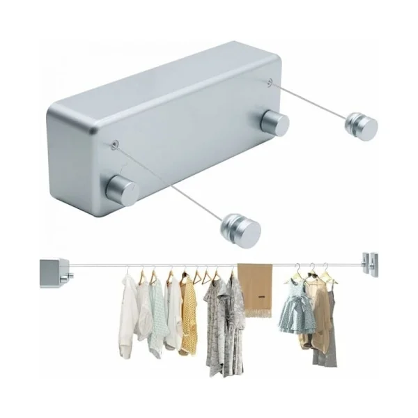 4,2 m Retractable Clothesline Indoor and Outdoor Portable Wall Bathroom