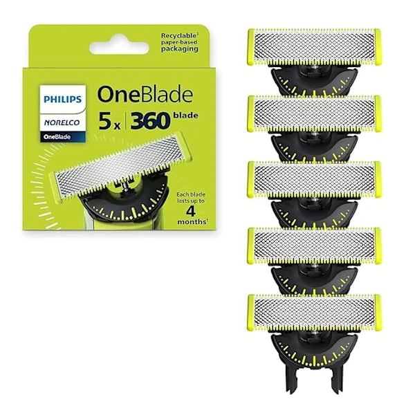 Philips Norelco OneBlade 360-terä, alkuperäinen vaihtoterä OneBlade-sähköparranajokoneeseen ja -trimmeriin, trimmaa ja ajaa, QP430/80