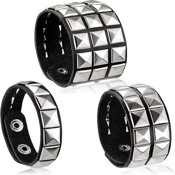 3 stk. lærnagler punk armbånd for menn kvinner 80-talls nagler goth rock armbånd pigg nagler mansjett armbånd unisex metall