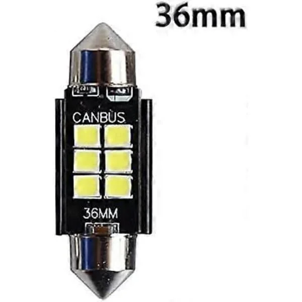 36mm C3W LED-lampor Canbus 3030 6-SMD Ingen fel Bil Interiör Kartläsningslampor Kupol 12V/24V 3W Billampa (Vit, 36MM)