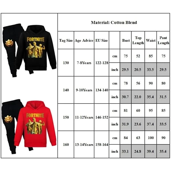 Barn F-ortnite Tryckt Casual Hoodie Byxor Kostymer Pojkar Flickor Hoody Byxor Träningsset Svart 160cm Svart 140cm 140cm Svart