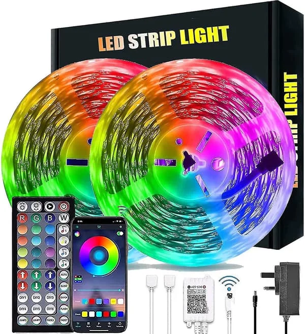 20m LED Lys Bluetooth Rgb Lys LED Strip Lys med 44-Tasters Fjernkontroll Musikk Synkronisering Fargeskiftende LED Stemningsstripe