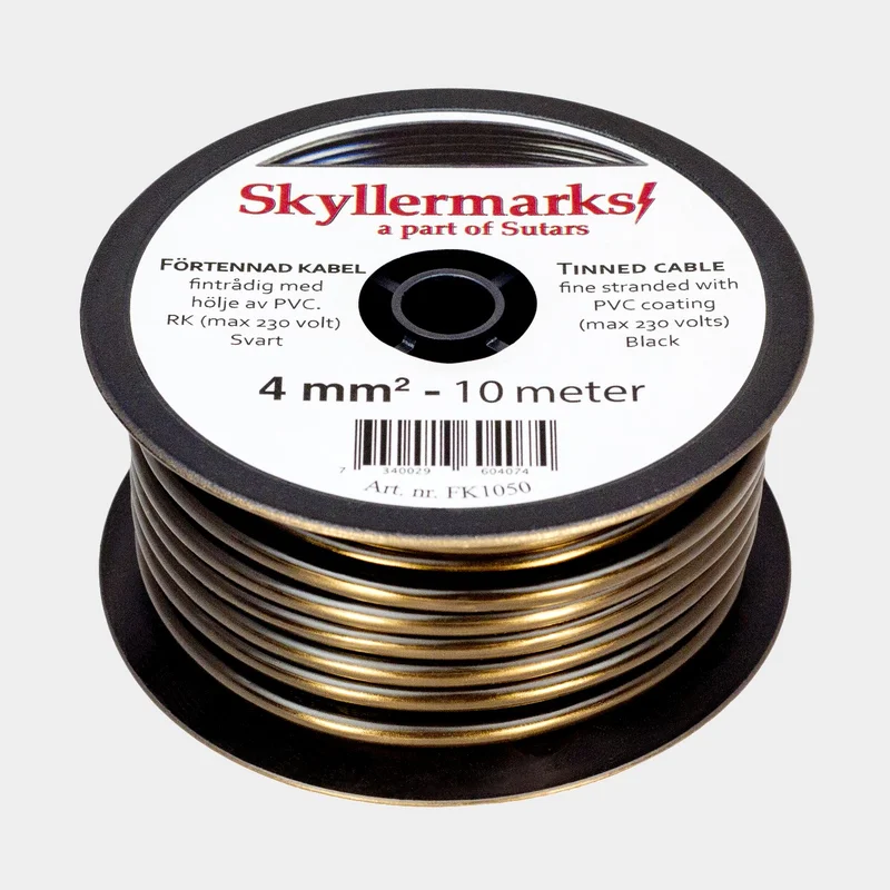 Pocínovaný měděný kabel Skyllermarks RK, kulatý, 1žilový, 4 mm², 10 metrů, černý