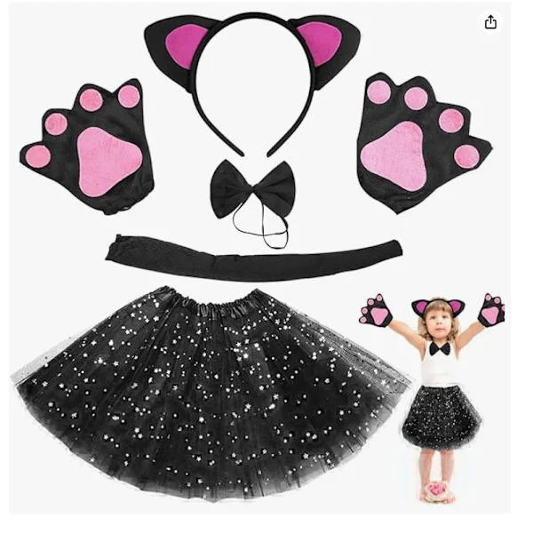 Barn katt kostymer flickor: 5 st katt kostymer med Tutu katt öron set för karneval barn djur kostymer karneval kostymer katt svansar för Mardi Gras 