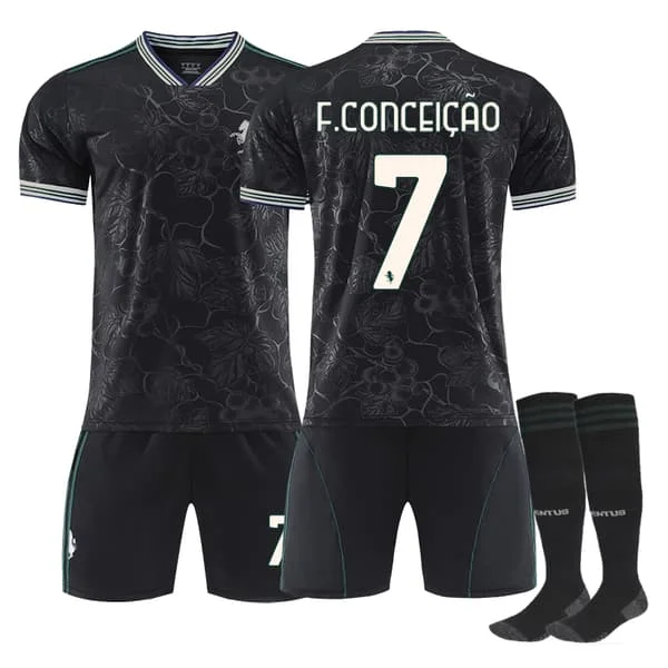 25-26 Juventus F.C. Vieras Kolmas Pelipaita NO.7 F.Conceição Setti Lapset Aikuiset Jalkapallovarusteet Sukkien Kanssa