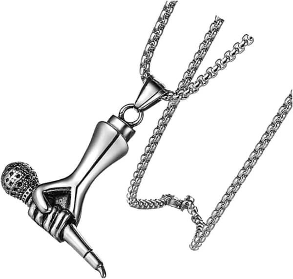 Herre Titanium Stål Mikrofon Vedhæng Halskæde 60cm Lang 2.5mm Firkantet Perlekæde Stilfuldt Håndholdt Mikrofon Smykke