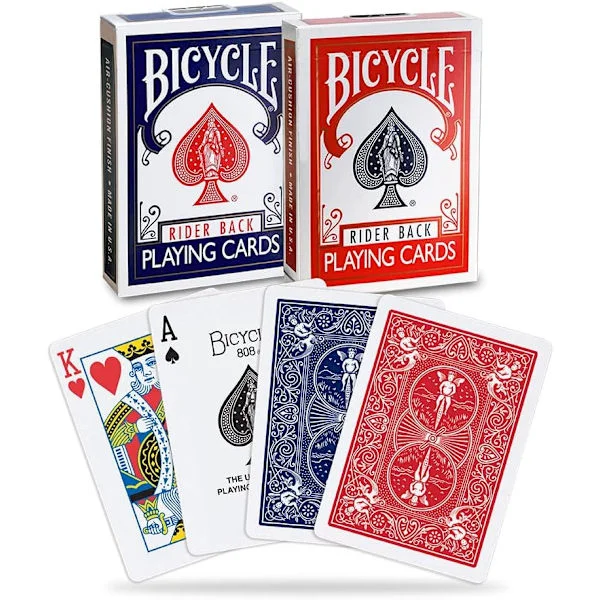 Bicycle Rider Back -pelikortit, vakiokoko, pokerikortit, premium-pelikortit, punainen ja sininen, 2 kpl:n pakkaus
