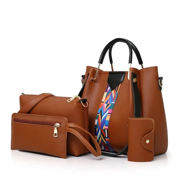Dameveskesett 4 i 1 Myk PU-skinn Topphåndtakveske, Tote Bag, Skuldervesker Crossbody Bag Lommebok Veskesett