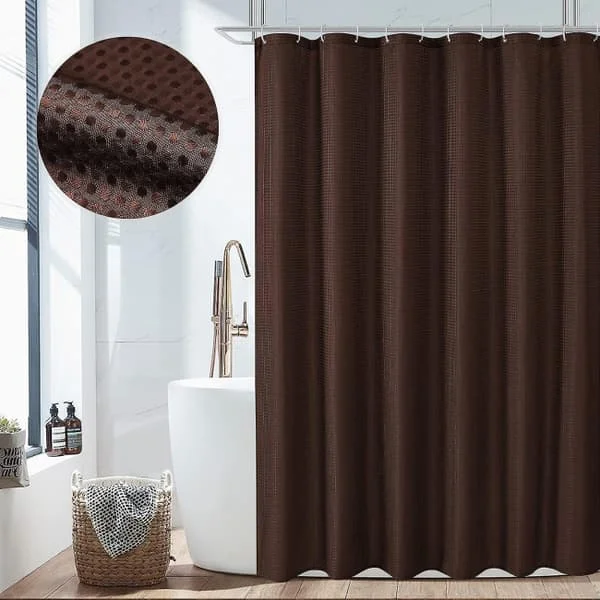 1 st Brun Duschdraperi, Våfflad Vävd Texturerad Tyg Badrumsdusch