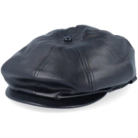 Kangol - Faux Leather Cap Black Flat Cap Flatcap Black Cap - @ Hatstore