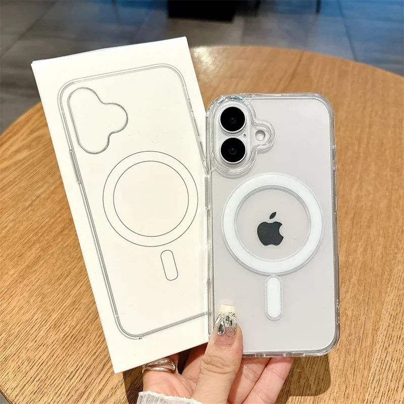 AliExpress - Coque transparente magnétique sans fil avec emballage, Magsafe, iPhone 16 15 14 13 12 Mini 11 Pro Max X XS Poly 7 8 Plus
