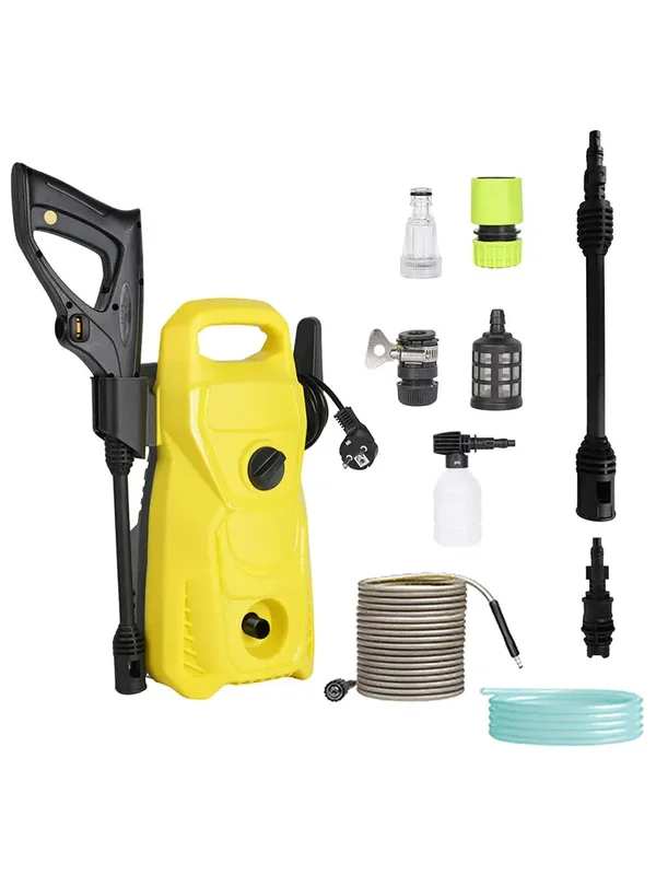 AliExpress - Pistolet à eau puissant 1400W 100 bars, nettoyeur haute pression portable avec buse à pression réglable, conception à roulettes, crochet 