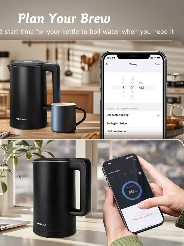 AliExpress - Aigostar Smart Wasserkocher mit Temperatureinstellung 40°C-100°C, WiFi Steuerung Kompatibel zu Alexa, 1,7 L Edelstahl Doppelwand Cool 