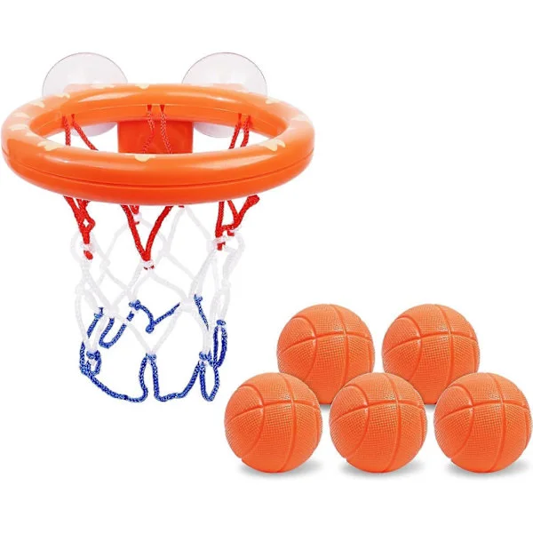 Badleksak Rolig Basketkorg & Bollset 5 Bollar Ingår, Badleksaker Badkar Basketkorg med Stark Sugpropp, Roliga Badleksaker för Småbarn