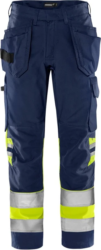 Arbetsbyxor Fristads Herr Varsel Green hantverkarbyxa 2640 GPLU, klass 1, Varsel Gul/Marinblå Arbetskläder