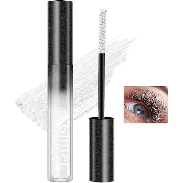 Glitter mascara, farvet vandfast mascara, multifunktionel skinnende diamantmascara, volumengivende og forlængende mascara (hvid)