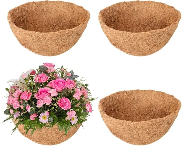 4-pack 14 tums hängkorg kokosfoder ersättning, 100% naturliga runda kokosfiber planteringskorgfoder för hängkorg
