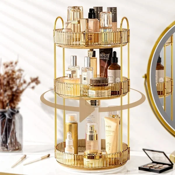 Makeup Organizer - 2 eller 3 skuffer Makeup Opbevaring 360° Roterende Makeup Stand Organizer Makeup Værktøjer Guld