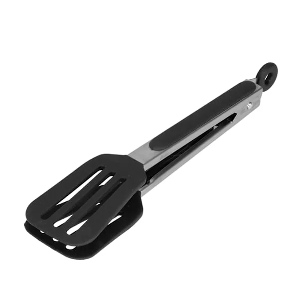 Sammenleggbar stekeklype i rustfritt stål med silikon, 30 cm, svart, for grilling og kjøkken