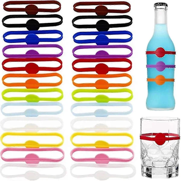 24-pakning Silikon Drikkemarkører og Vinglassmerker for Partyidentifisering på Glass, Kopper og Bokser i Storbritannia