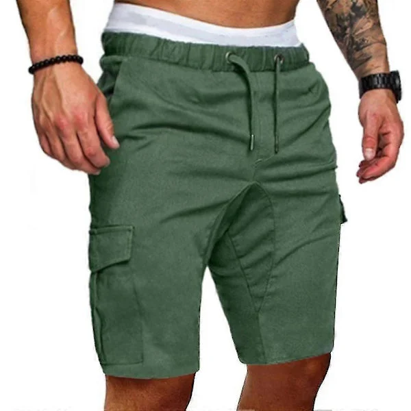 [KK] 【jia】Elastiske Cargo Shorts til Mænd Sommer Casual Jogger Combat Bukser Army Grøn