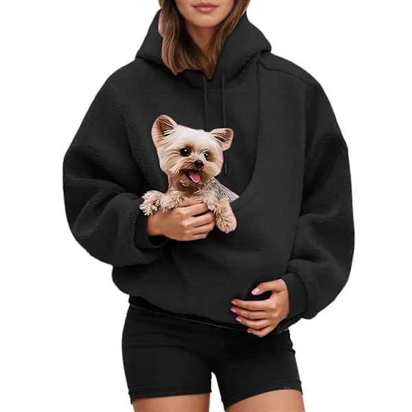 Oversized Hoodie Sweatshirts för damer med ficka för hundar och katter Fram Långärmad enfärgad tröja Höstkläder Vit XL