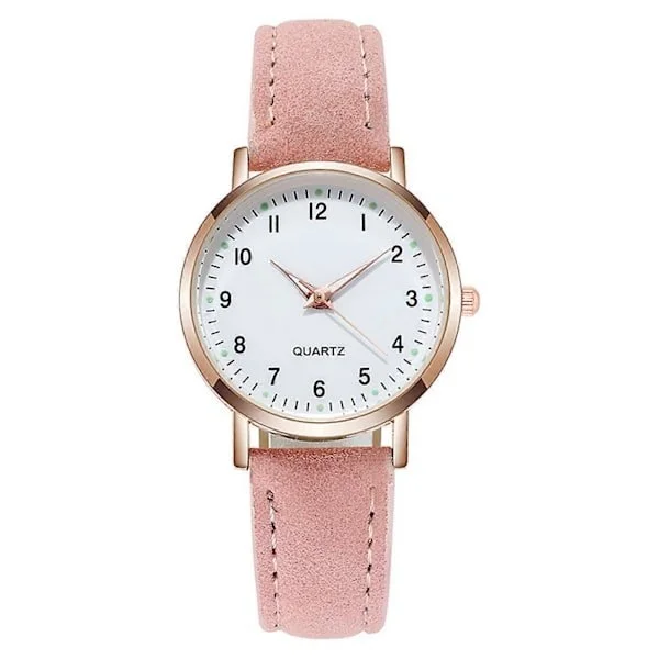 Women's Quartz Analog Wristwatch Pink, Fashion Leather Strap Ladies Watch Classic Casual Style Pink